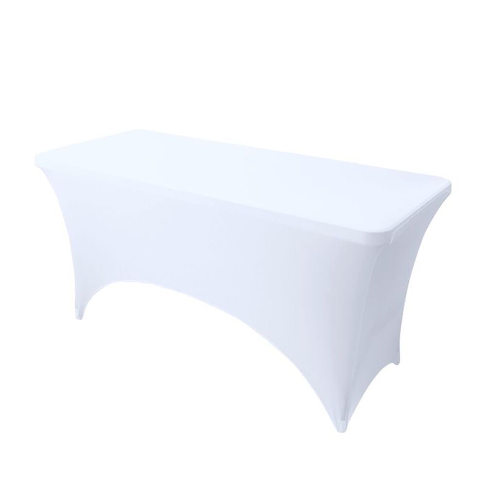 1 Pack Washable Rectangle Spandex Tablecloth, 6FT White